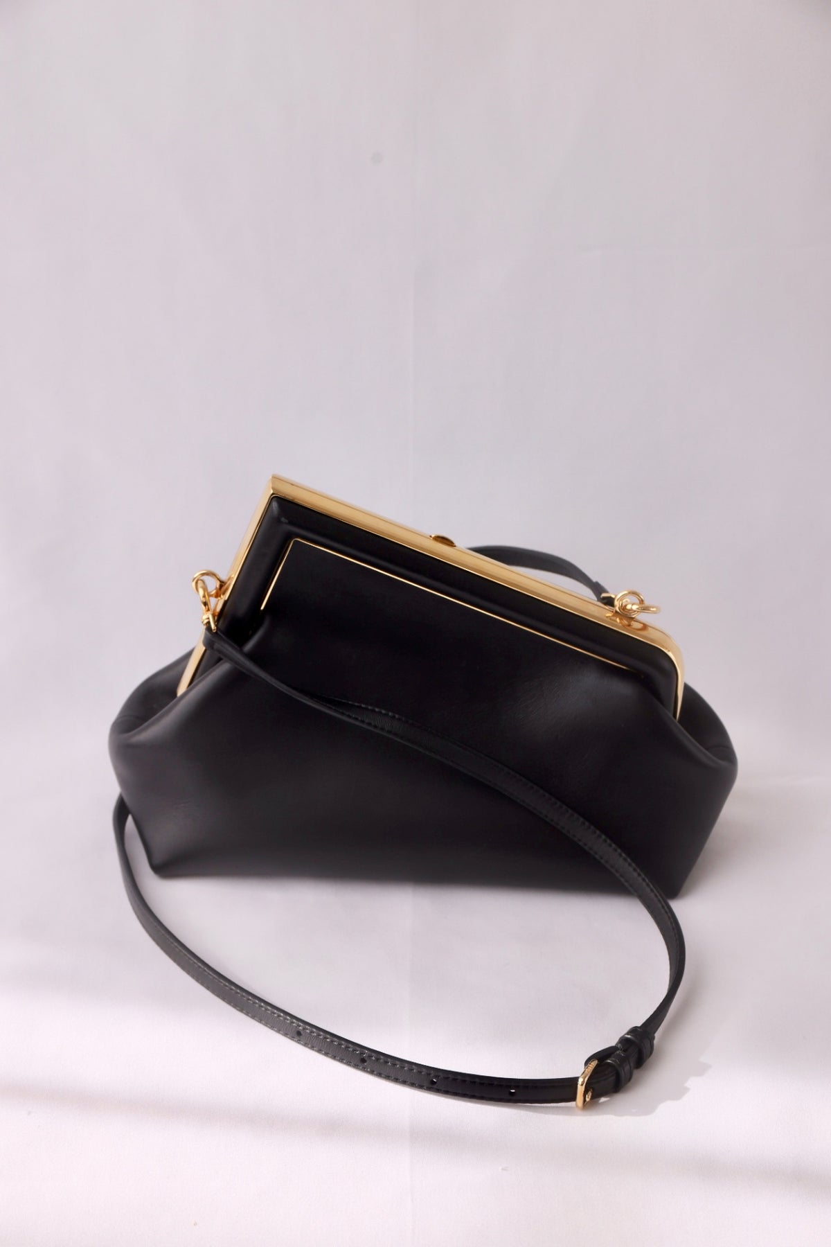 Fendi-First Black Leather Gold HW Bag/Clutch