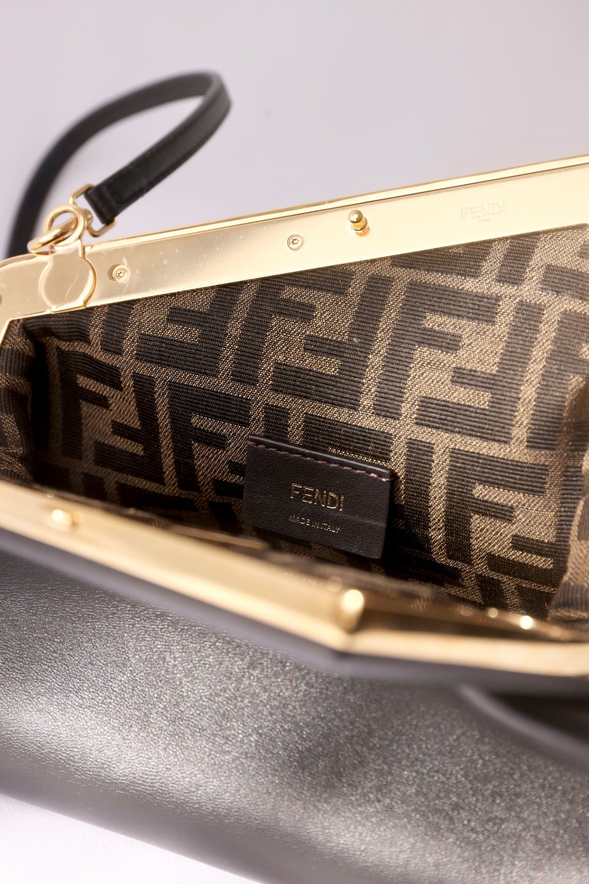 Fendi-First Black Leather Gold HW Bag/Clutch