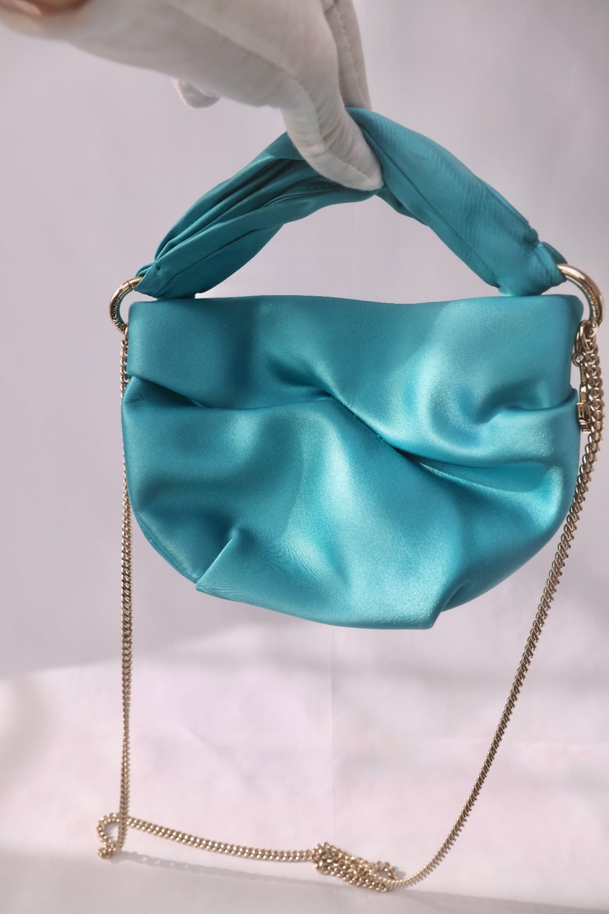 Jimmy Choo Ruched Satin Chain Pouch Bag - Blue