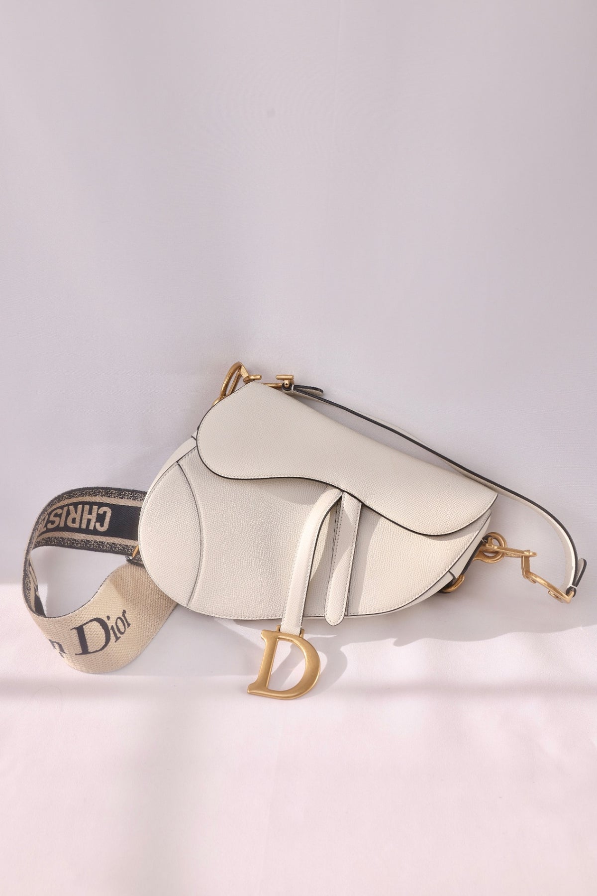 Christian Dior Saddle Bag - White with extra canvas strap