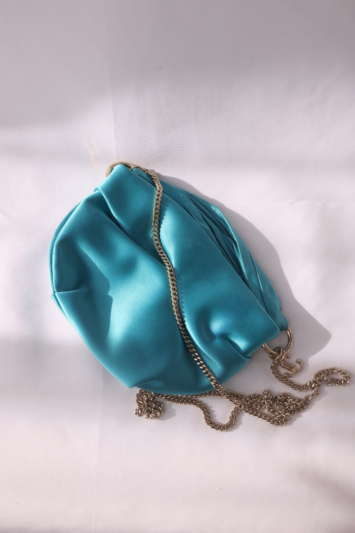 Jimmy Choo Ruched Satin Chain Pouch Bag - Blue