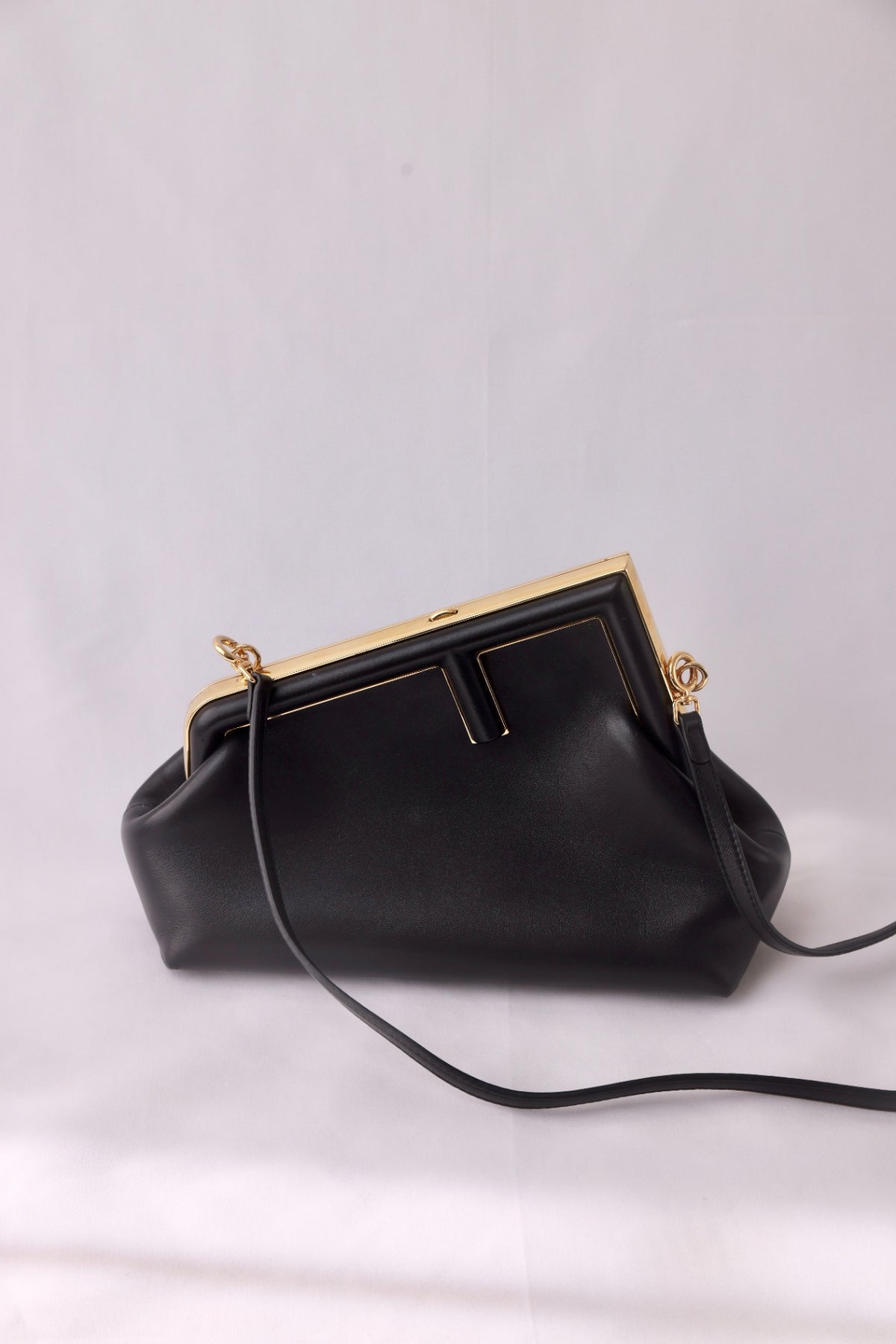 Fendi-First Black Leather Gold HW Bag/Clutch