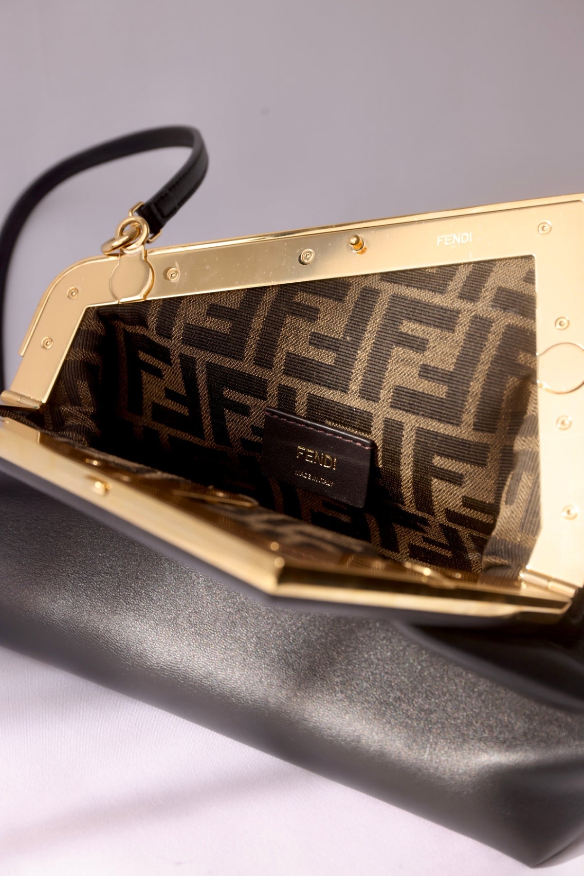 Fendi-First Black Leather Gold HW Bag/Clutch