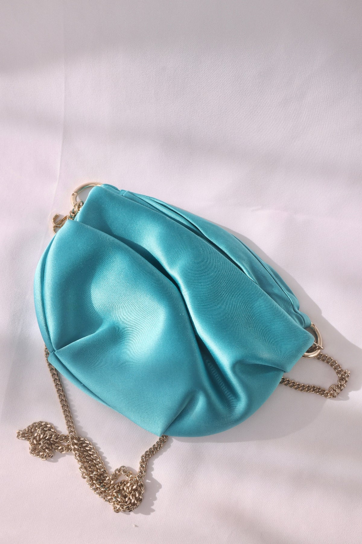 Jimmy Choo Ruched Satin Chain Pouch Bag - Blue