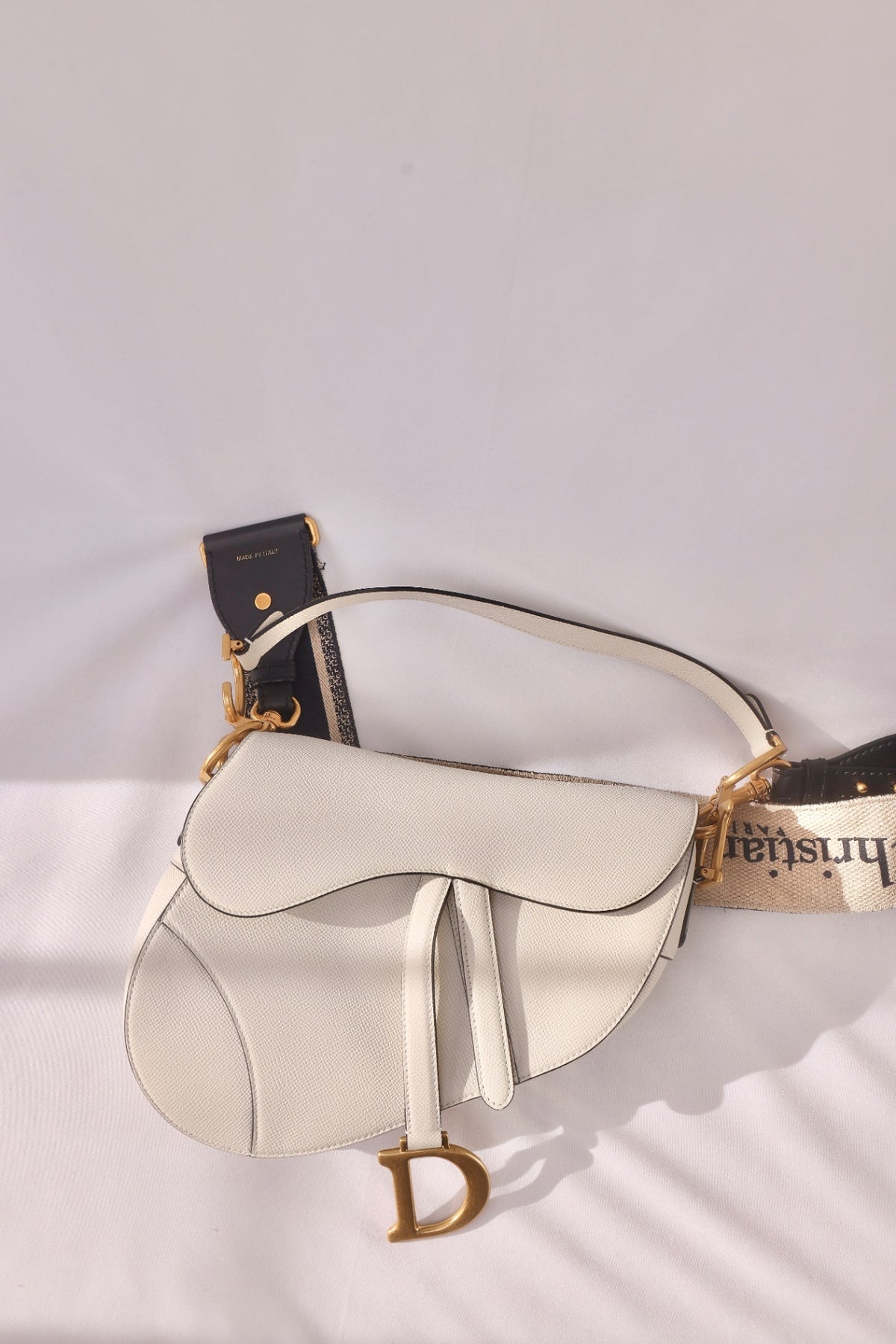 Christian Dior Saddle Bag - White with extra canvas strap