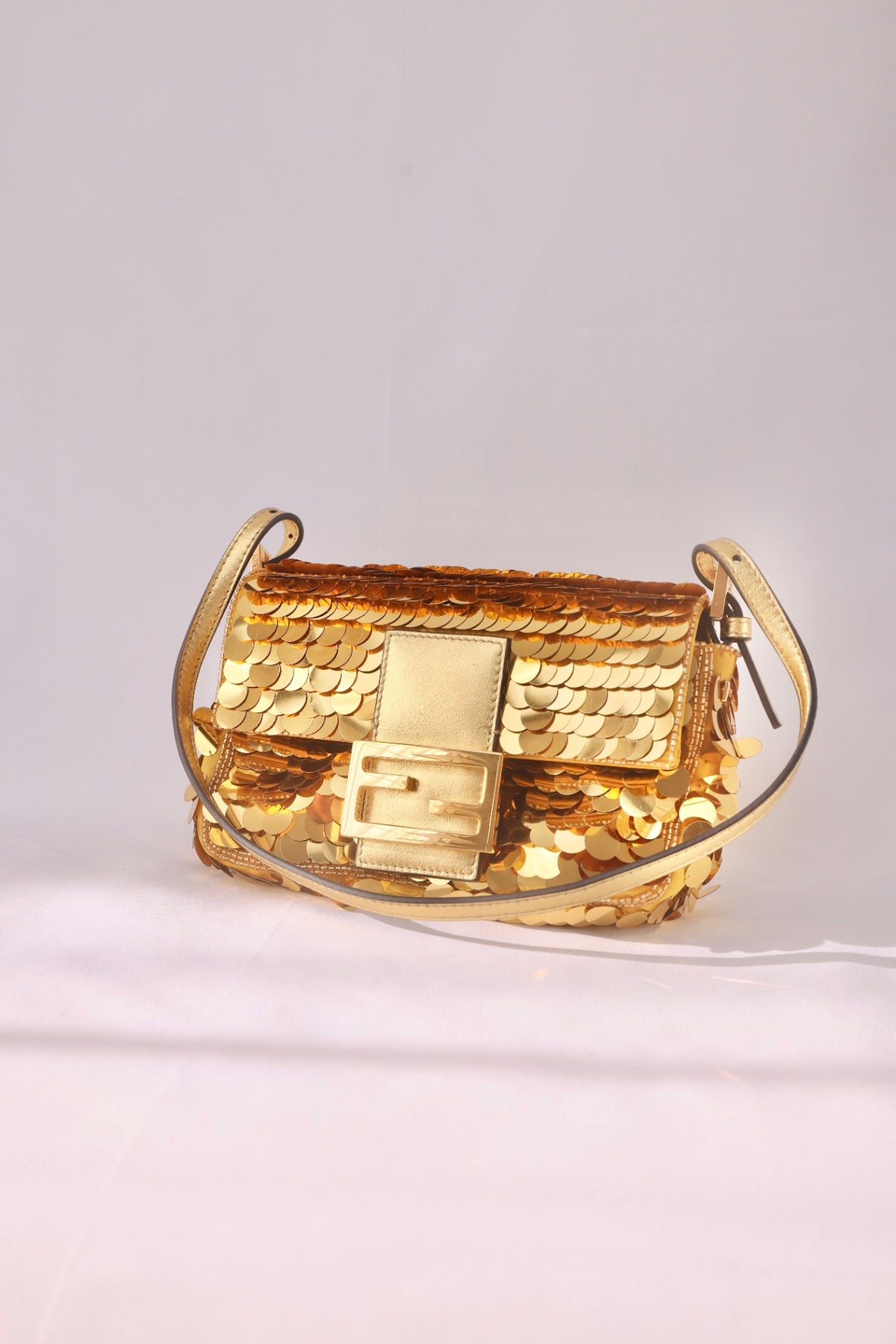 Rare Find - Fendi Baguette Handbag Sequin Gold 1997 Re-Edition