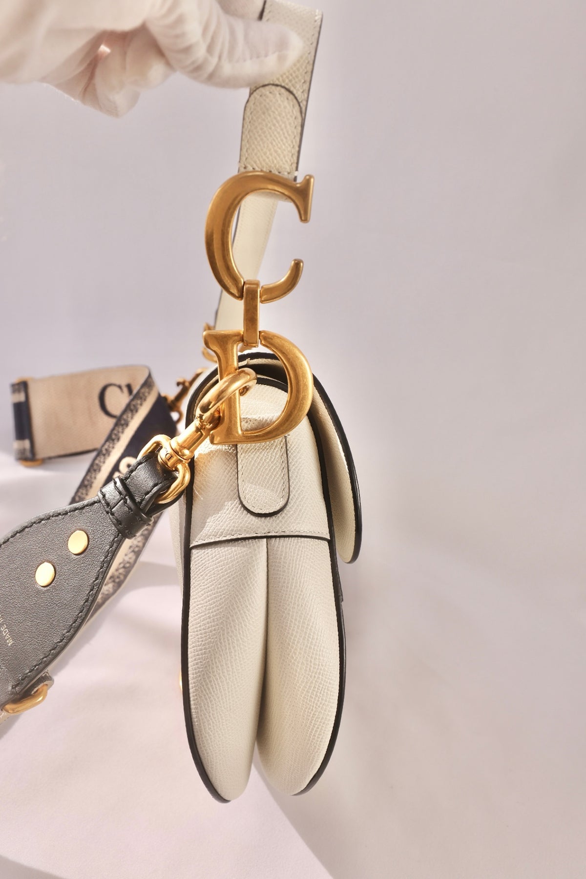 Christian Dior Saddle Bag - White with extra canvas strap