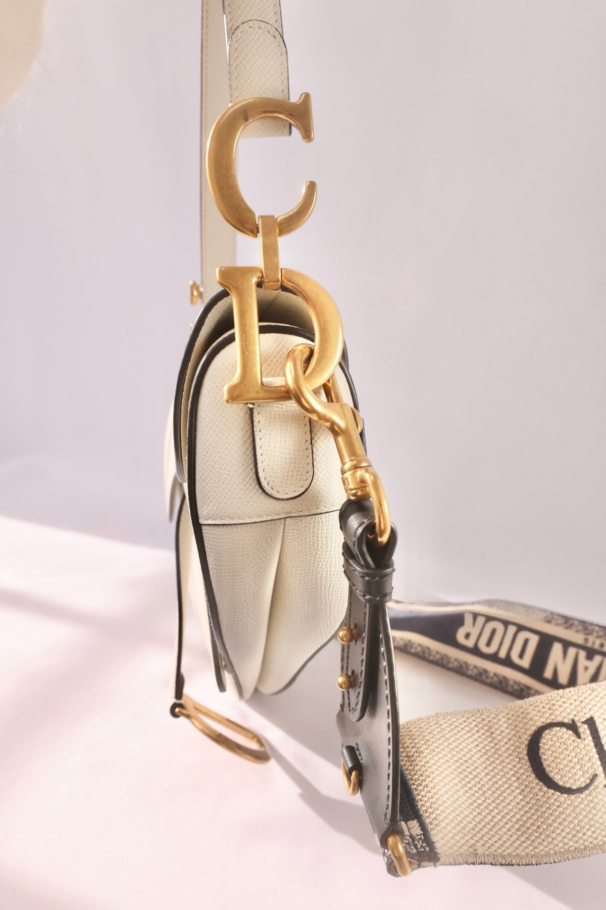 Christian Dior Saddle Bag - White with extra canvas strap
