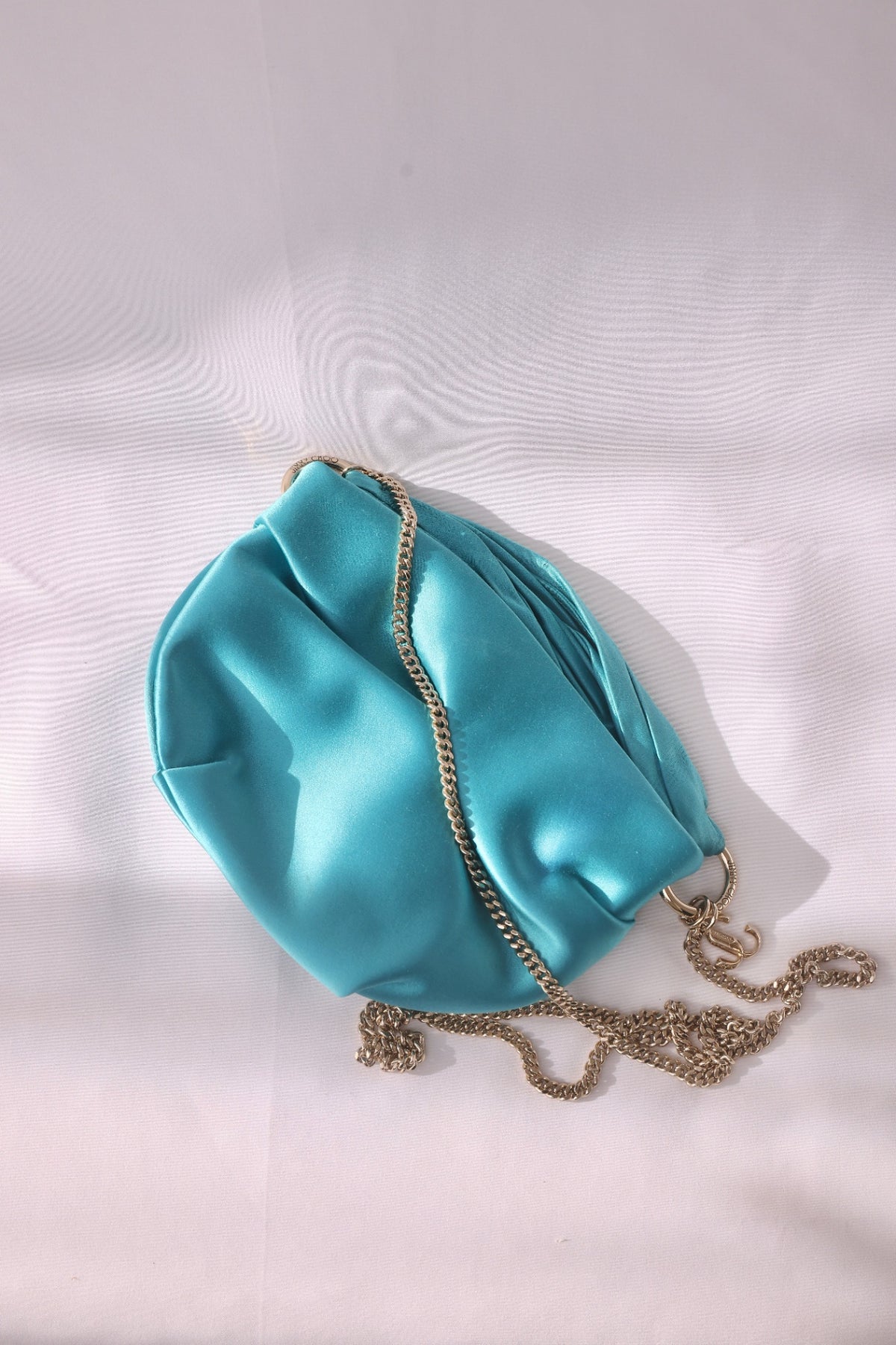 Jimmy Choo Ruched Satin Chain Pouch Bag - Blue