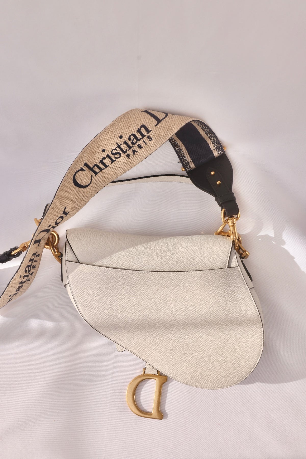 Christian Dior Saddle Bag - White with extra canvas strap