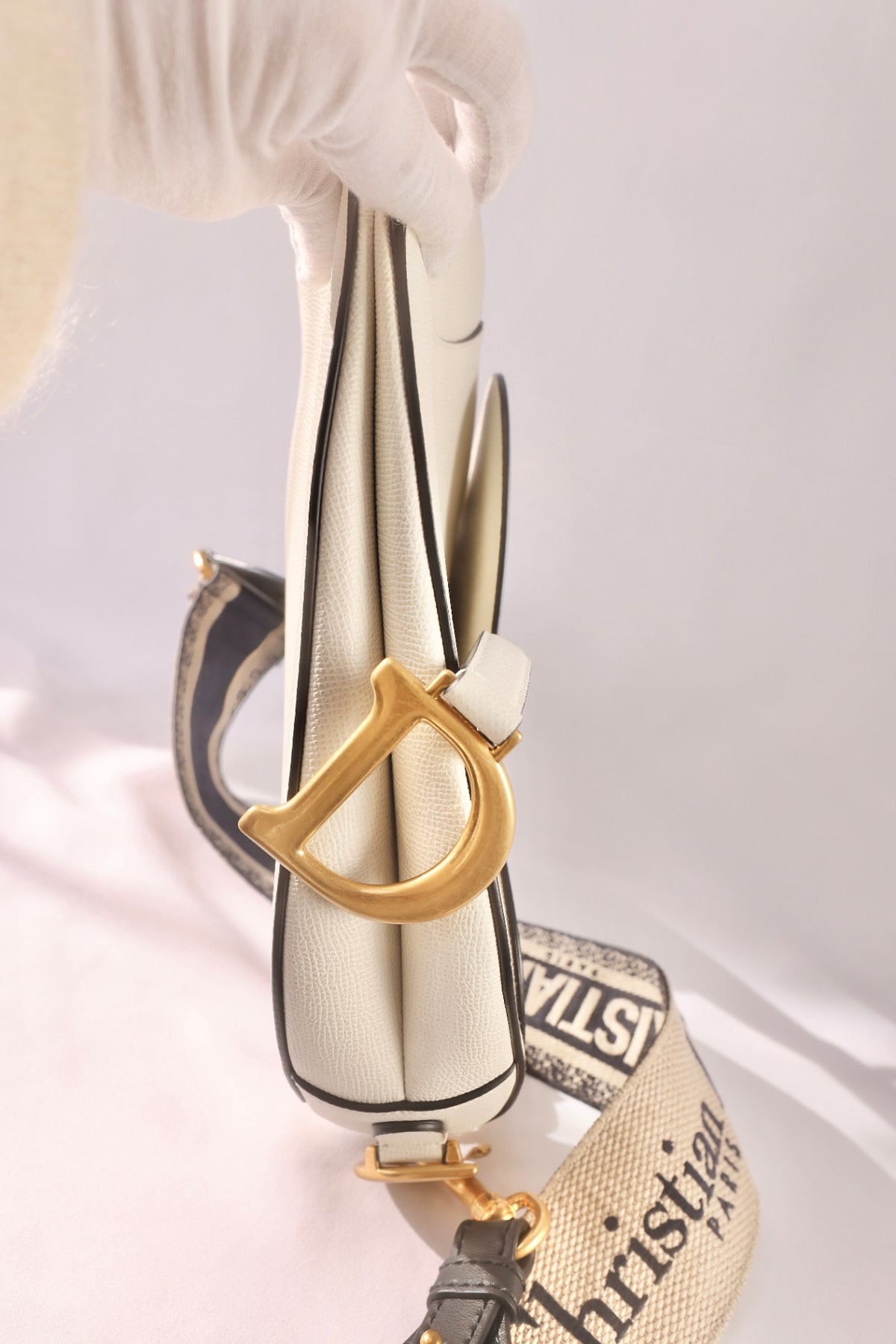 Christian Dior Saddle Bag - White with extra canvas strap
