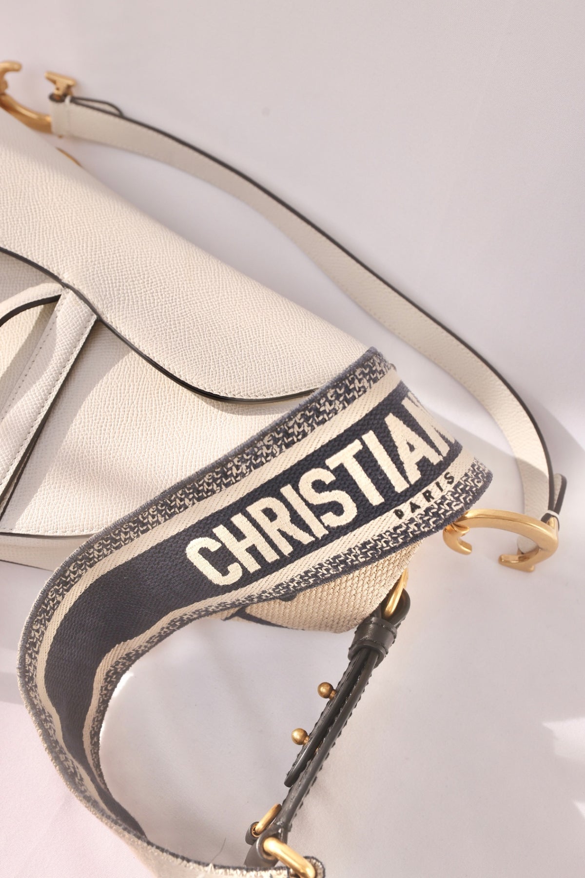 Christian Dior Saddle Bag - White with extra canvas strap