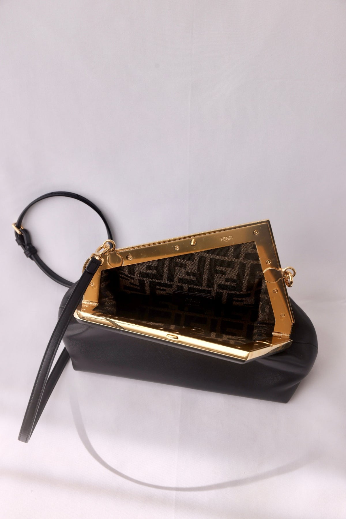 Fendi-First Black Leather Gold HW Bag/Clutch