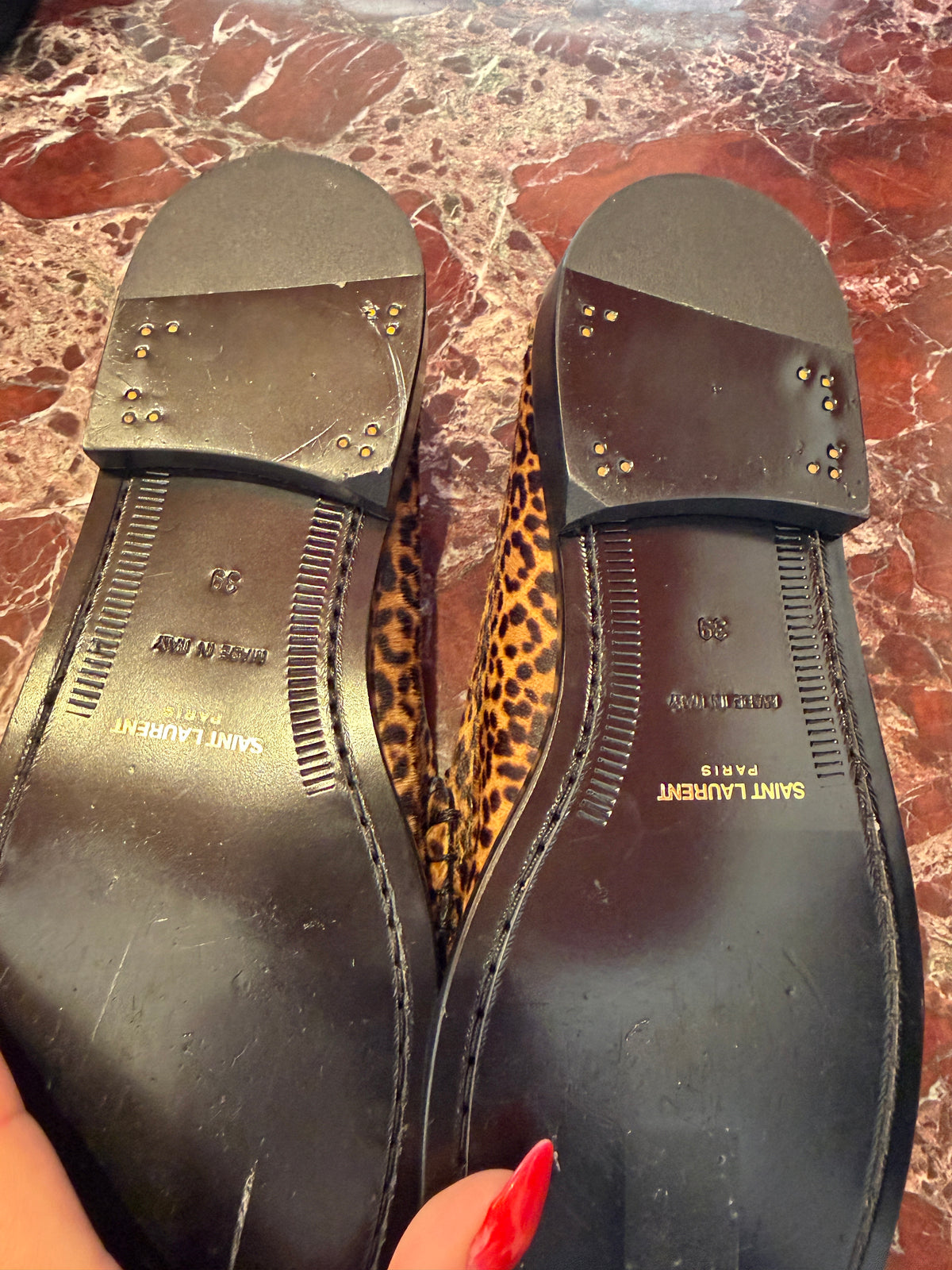 Saint Laurent Leopard Print Calf Hair Penny Loafers in 39